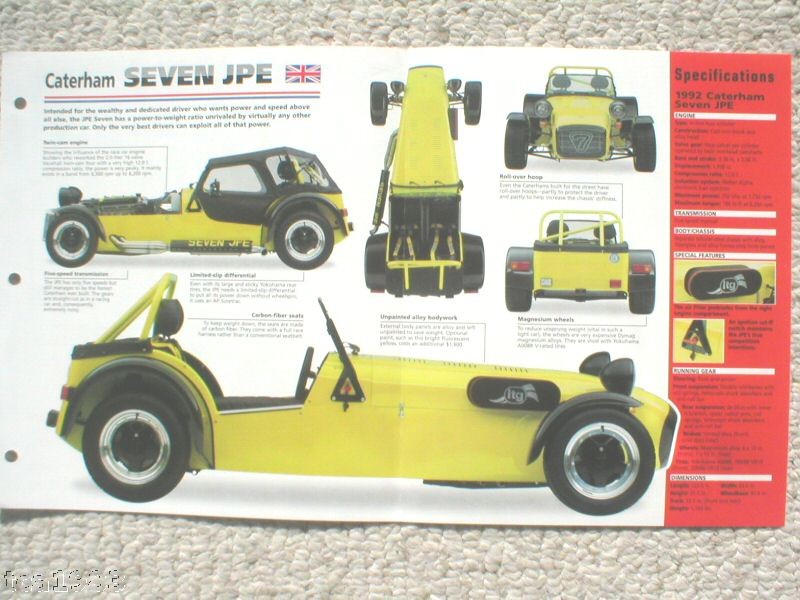 1992 CATERHAM 7 Seven JPE SPEC SHEET/BROCHURE​/Prospekt