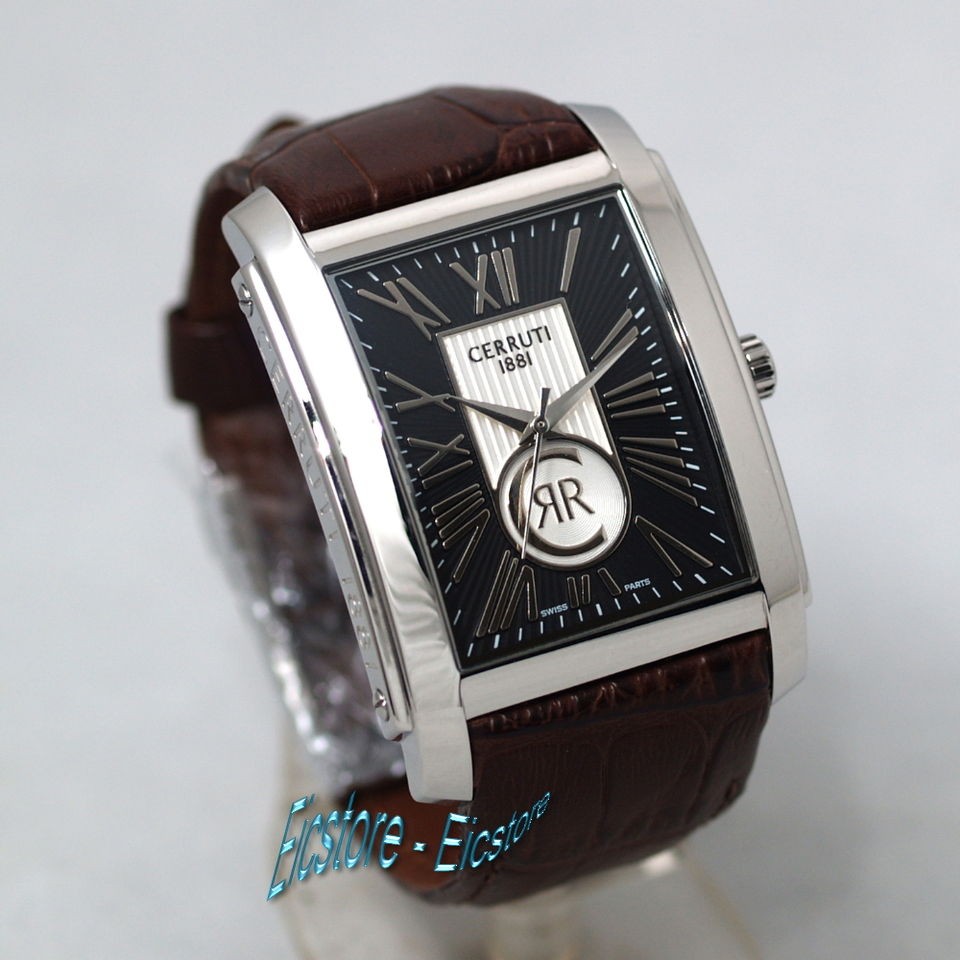 SALE~ Cerruti 1881 Mens Leather Stainless Steel Swiss Dress Watch