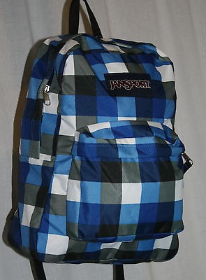 NWT JANSPORT Blue Streak Block Check SuperBreak Canvas Backpack 