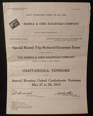 1913 CHATTANOOGA TENNESSEE UCV REUNION RAILROAD ROUNDTRIP BOOKLET