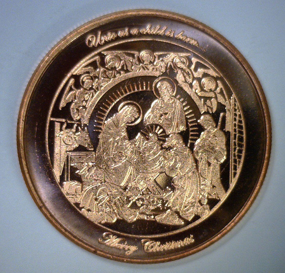 CHRISTMAS Nativity Religious Scene ~ 1 Oz. COPPER BULLION Medal 