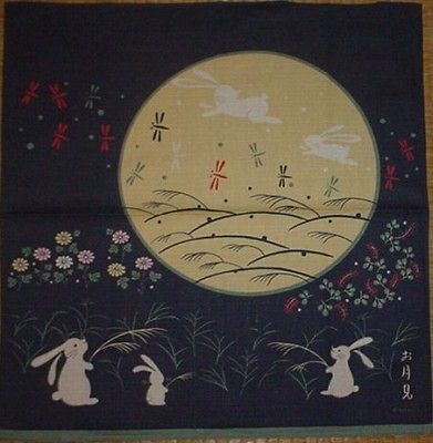 Small Size Rabbit and Dragonfly Furoshiki Cotton Japanese Fabric