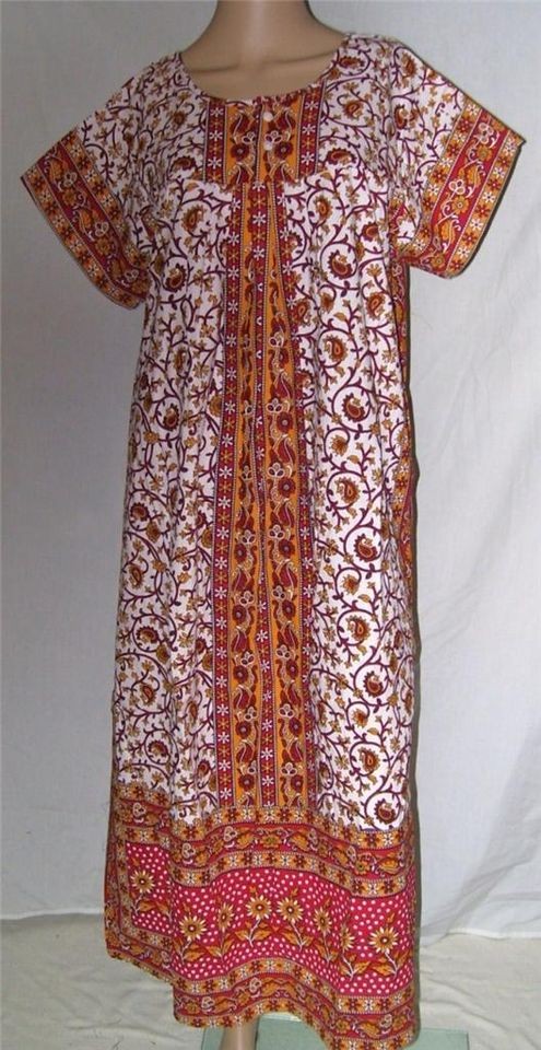 RED YELLOW WHITECOTTON BATIK NIGHTY MOO MOO DRESS PLUS SIZE 12   20