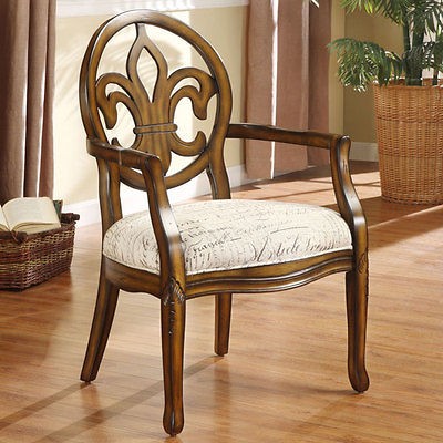 Fleur De Lis Font Parchment Arm Chair   .