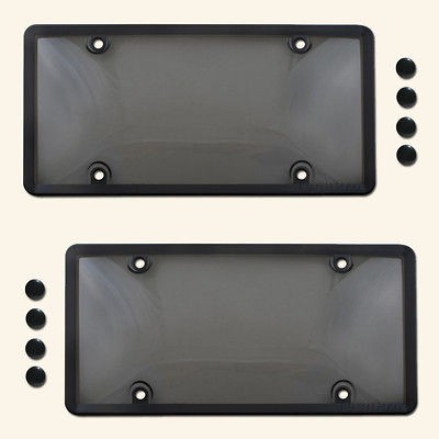   LICENSE PLATE SHIELD+FRAME cover tag smoke dark black guard plastic 2