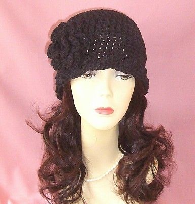 New NWT Crochet Boho Style Cloche Hat Flower