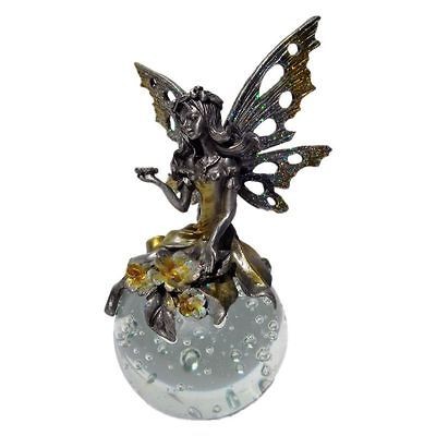 NEW Pewter Fairy On A Glass Ball Fantasy Mythical Flowers Collect 