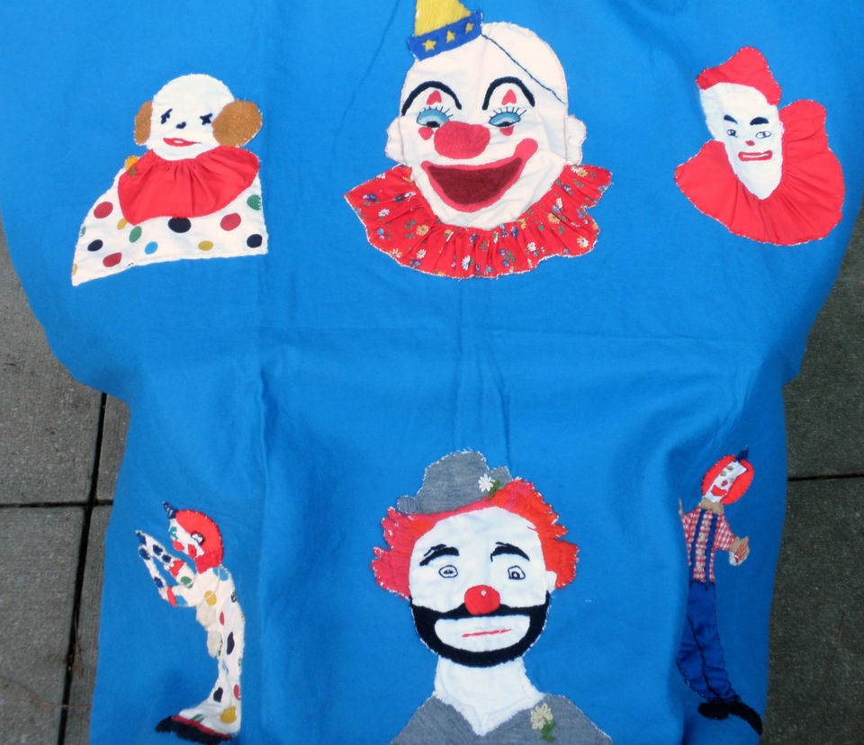 Textile Art WALL HANGING 12 Famous CLOWNS Appliqué Crewel on FELT 