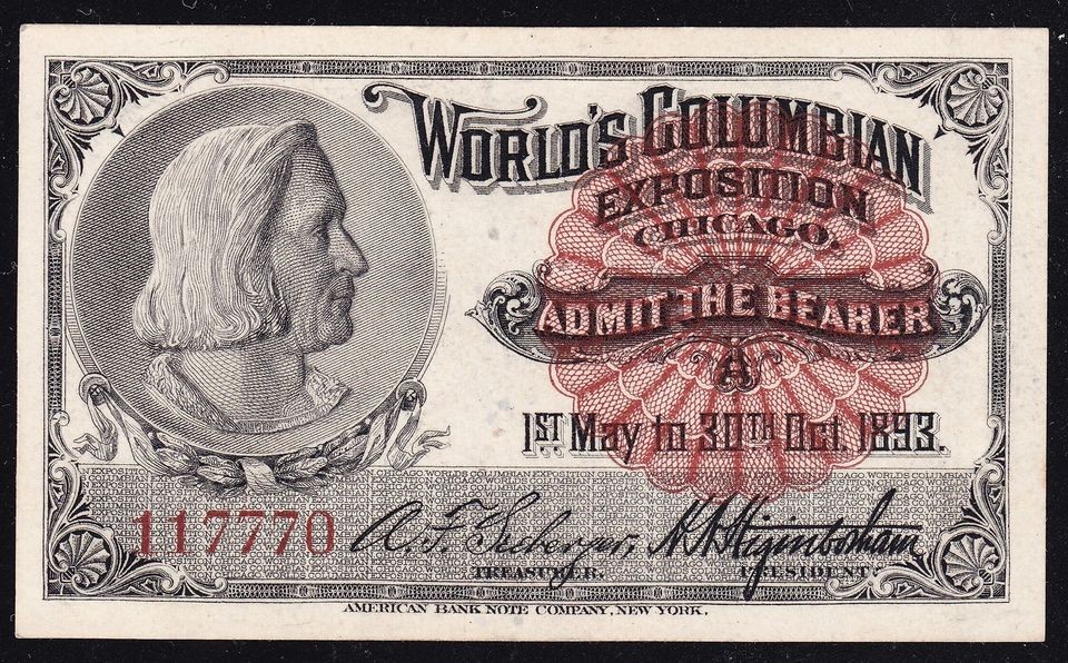 Columbus COLUMBIAN EXPOSITION TICKET Chicago World Fair 1893 Ch CU 