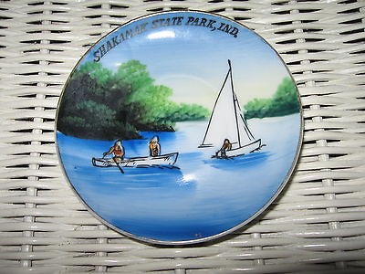 Handpainted ENCO NYC Souvenir Plate SHAKAMAK STATE PARK Indiana IN 