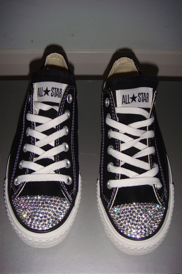 CUSTOMISED WOMENS BLACK CONVERSE WITH 100% SWAROVSKI CRYSTALS BRAND 