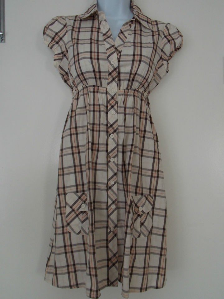 Sundresses by Taylor Swift Cream Plaid Button Down Dress Size S