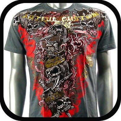 Artful Couture T Shirt Tattoo Skull Punk Rock AG19 Sz M Graffiti 