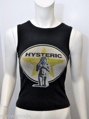 Vintage Womens HYSTERIC GLAMOUR Graphics Black Babydoll Tank Top Shirt 