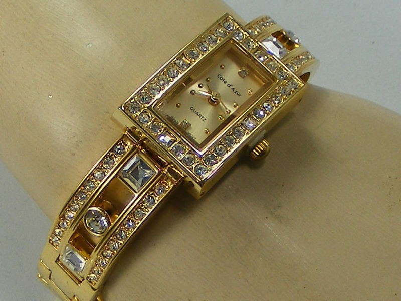 COTE D AZUR Goldtone Rhinestone Watch (C46)