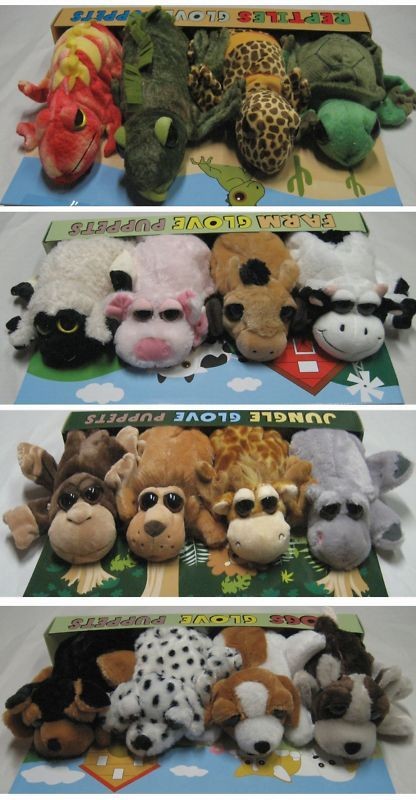 Plush Glove Puppets Reptiles,Puppi​es, Farm, Zoo Set