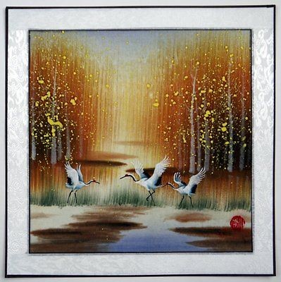 chinese painting crane landscape 16x16 traditional brush ink art 