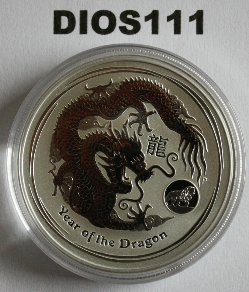 2012 LUNAR II SERIES YEAR OF THE DRAGON, 1 OZ BU SILVER W/ LION 