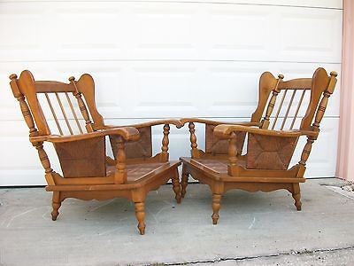 Pair Wingback 2 Chairs with Ears French Country Cottage Wood Cabin 