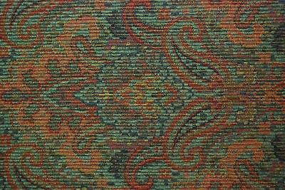   Allen Red Blue Green Paisley Damask Drapery Chenille Upholstery Fabric