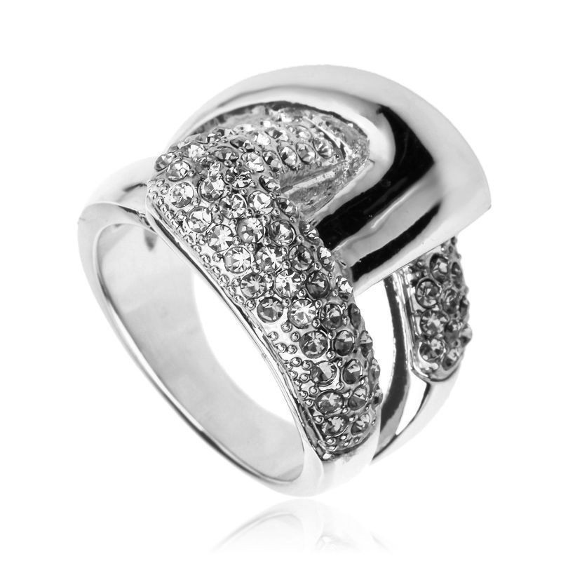 Size 6 ARINNA cute buckle Cocktail Fashion Ring 18K WGP Swarovski 