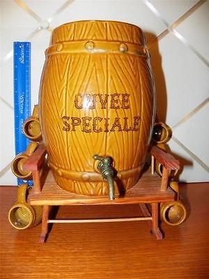 Vintage Cuvee Speciale Barrel Decanter on Chair w/6 Mini Mugs/Shot 