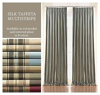 Restoration Hardware Silk Taffeta Multi Stripe Rod Pocket Drapes 