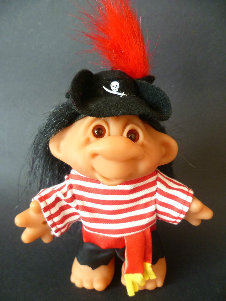 DAM TROLL/TROLLZ DOLL DRESSED AS A PIRATE 5 TALL BLACK HAIR 1986