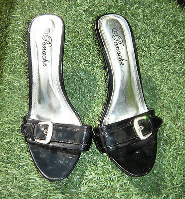 PANACHE BLACK w RHINESTONE BUCKLE SLIP ON STILETTO SHOES DANCER DIVA 4 