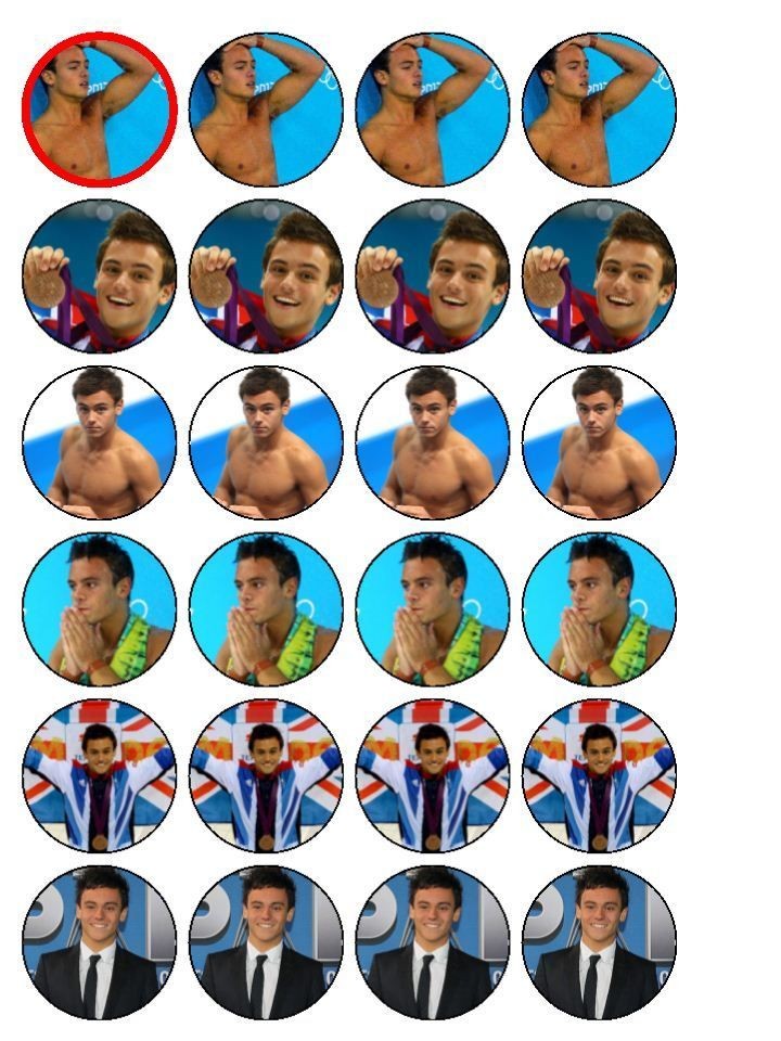 24 x Tom Daley Edible Wafer Rice Paper Cup Cake Birthday Toppers Fast 