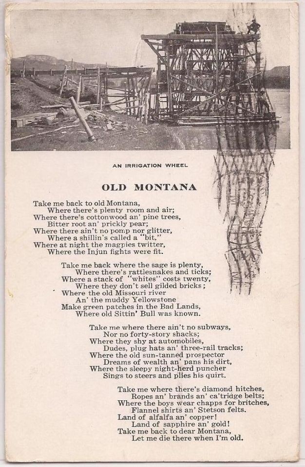 Old Montana Postcard With Poem Irrigation Wheel Farm Scene 1910 