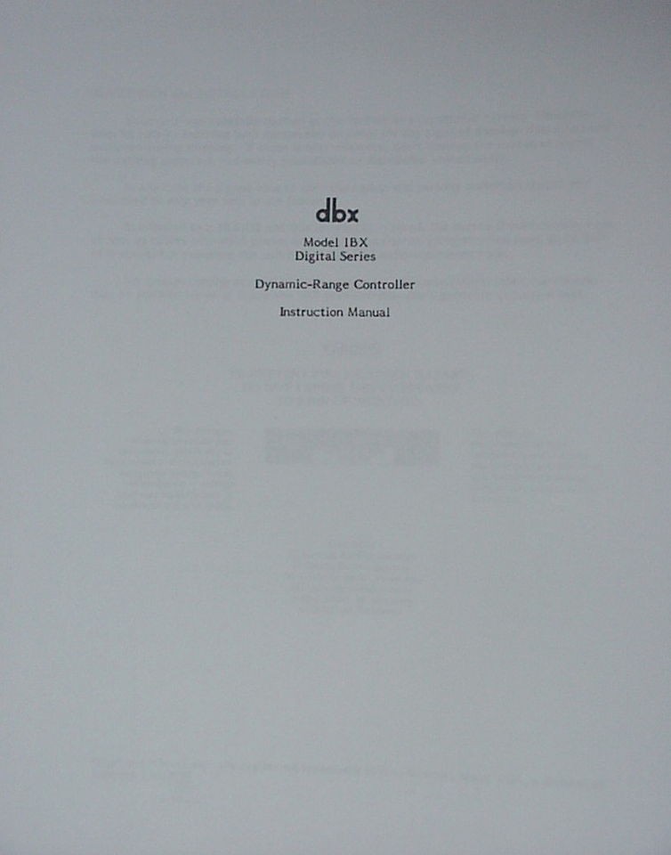 dbx 1BX DS DYNAMIC EXPANDER INSTRUCTION MANUAL 12 Pages