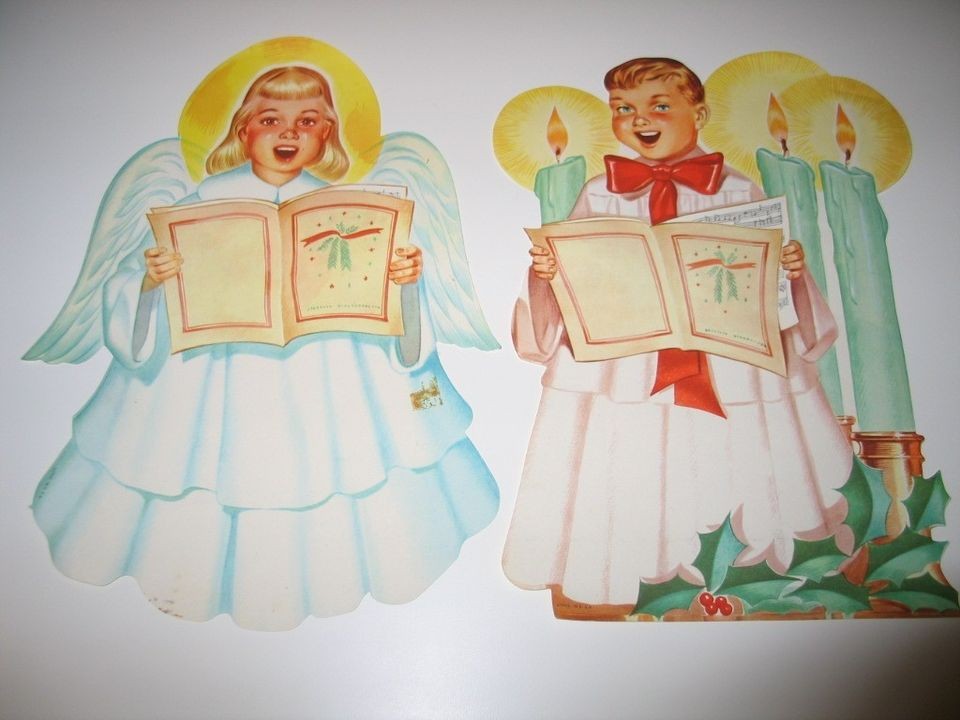   Litho Paper Choir Boy Angel Caroler Decorations 50s Dennison