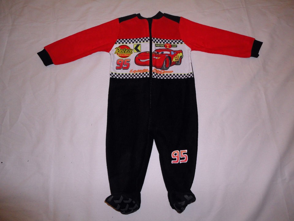 NEW Boys Cars Fleece Sleepsuit Onesie Red Black 12 24 months 2 3 3 4 4 