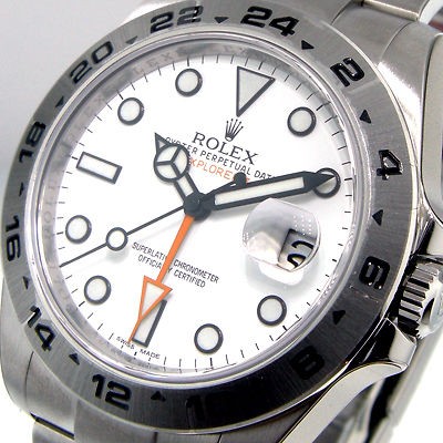 UNWORN MENS 42 mm ROLEX STEEL EXPLORER II WHITE DIAL 216570