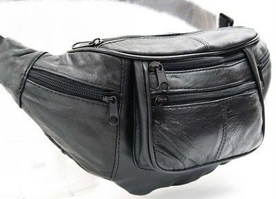 BLACK LEATHER FANNY WAIST PACK M XXXXL TRAVEL PURSE CAMERA POCKET L106