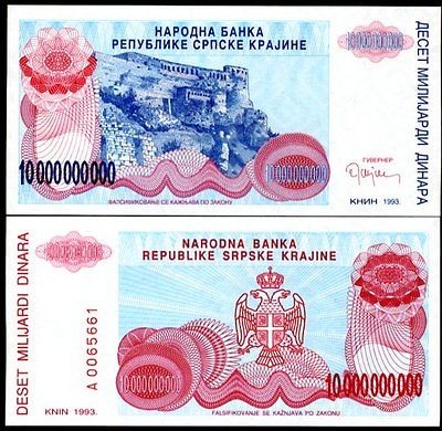 CROATIA 10,000,000,000 10 Billion DINARA P R28 1993 UNC