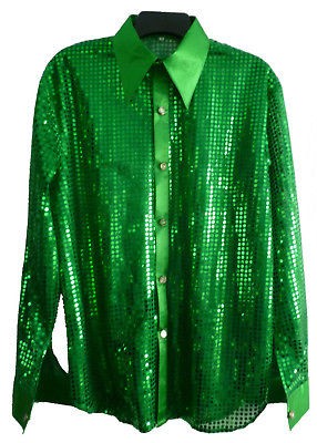 MEN BOY BAND SEQUIN CABARET PARTY SINGER DJ SHIRT GREEN