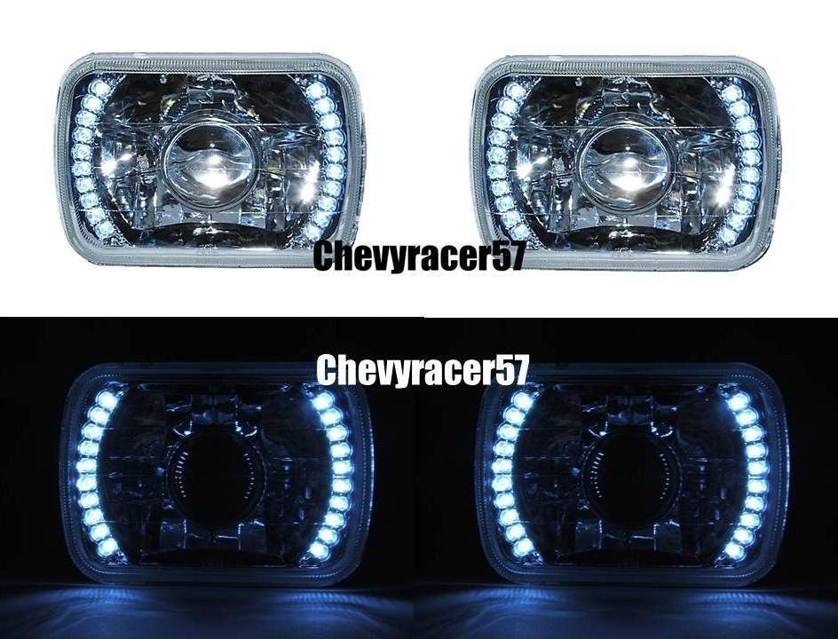 7x6 WHITE LED HALO PROJECTOR HALOGEN CRYSTAL HEADLIGHTS ANGEL EYE 