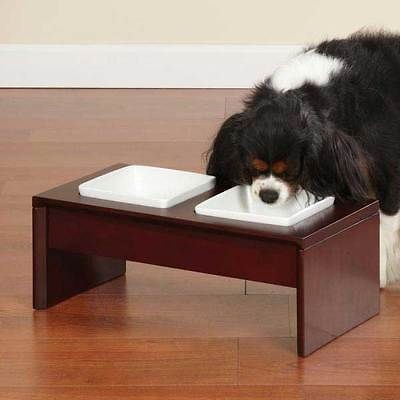 QUART Small dog dish Midtown Raised Mahogany Pet feeder Diner w 