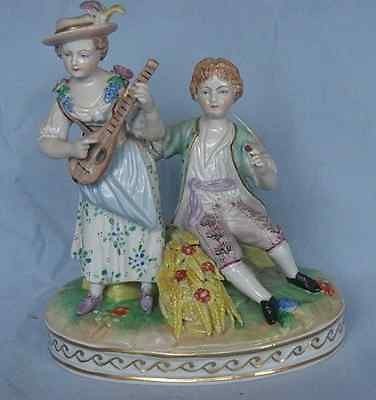 DRESDEN PORCELAIN FIGURE GROUP C1940 BOY HARVESTING GIRL WITH