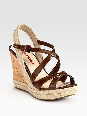 NIB Prada Leather Espadrille Slingback Wedge Sandals 8.5 US 38.5 EU