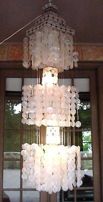 TREMENDOUS DOUBLE TIERED 6 CAPIZ SHELL CHANDELIER 2LIGHT PANTON 