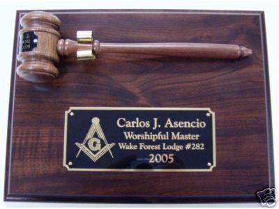 Personalized Masonic or organization Plaque & Gavel