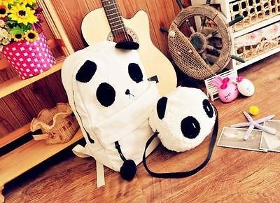    Womens Cute White Panda Canvas Backpack PLUS Panda Shoulder Bag E