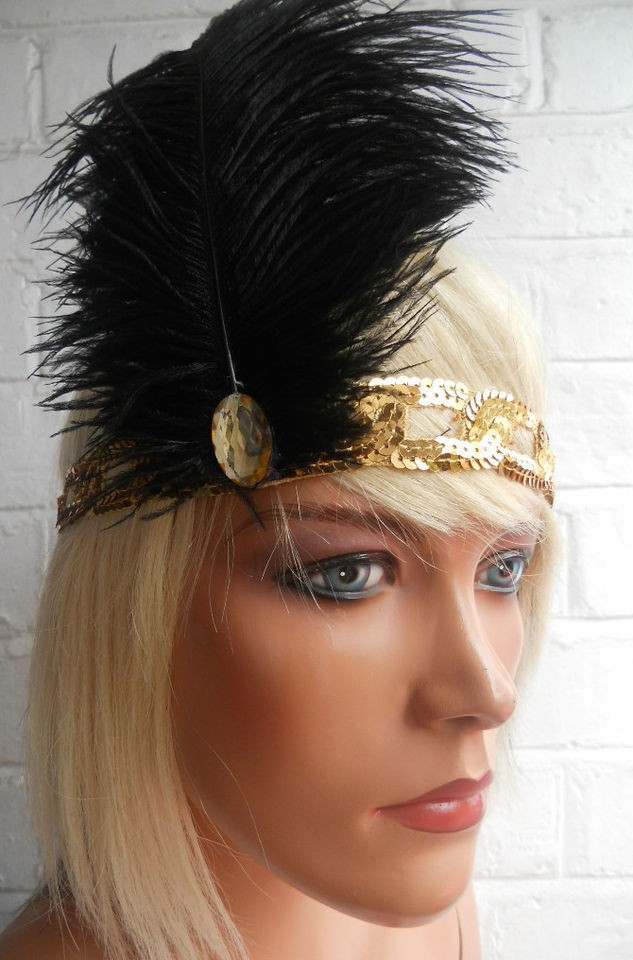 JESSIKA HILL 1920s Charleston Flapper sequin Feather headdress 