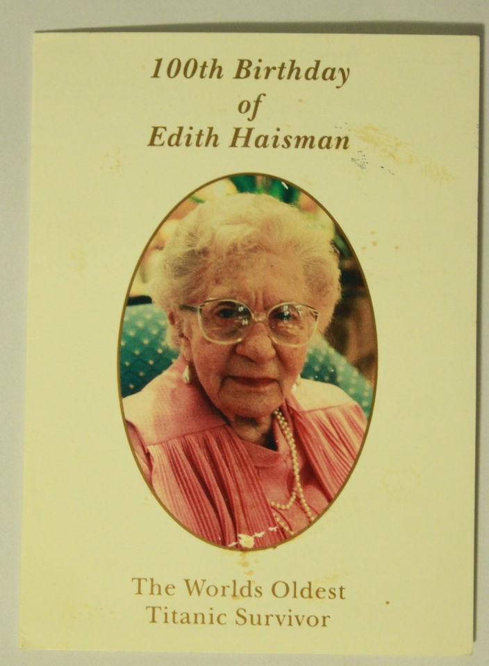 Very Rare 100th Birthday Party menu, Edith Haisman signed by 2 TITANIC 