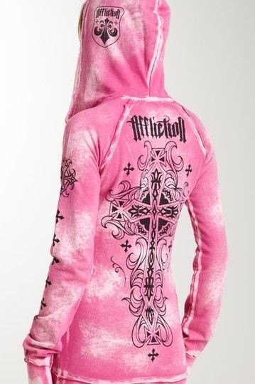 Affliction Elevated Fear Pink Bleach Rhinestone Hoodie~$108~NWT~RARE 