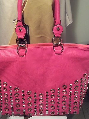 NEW ELLE LAFIDALE SHOPPER BAG IN FUSCHIA WITH STUDS