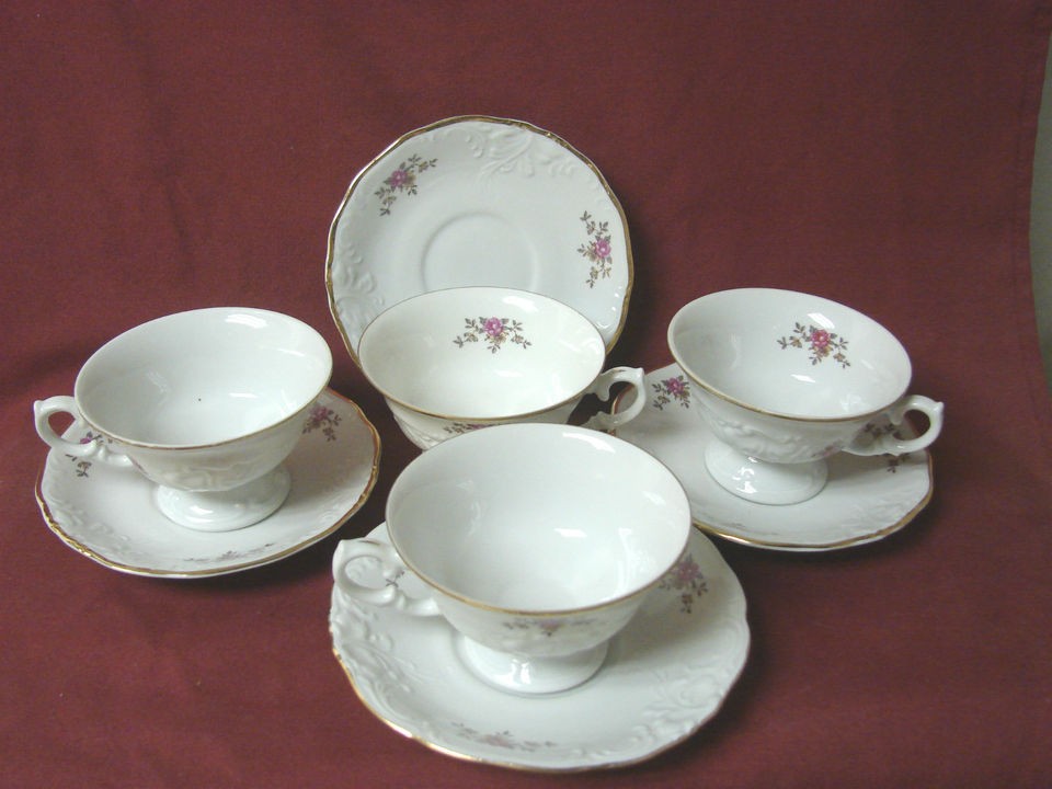 Walbrzych Wawel Tea rose China Dinnerware set 4 Cup and saucer